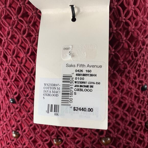 WALES BONNER Size S Burgundy Cotton Beaded Sleeveless Long Dress - Picture 5 of 8